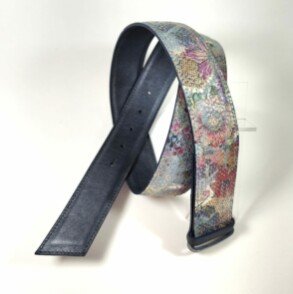 Ceinture reversible femme Motif "fleur tropicale" jean / Gris irisé